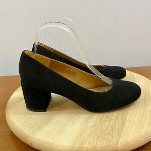 Margaux The Heel Black Suede Pumps Block Heel Almond Toe Work Office Sz 8 M